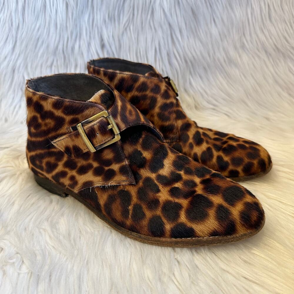 Johnston & Murphy Ankle Chukka Boot Calf Hair Leather Leopard Print Buckle Brown